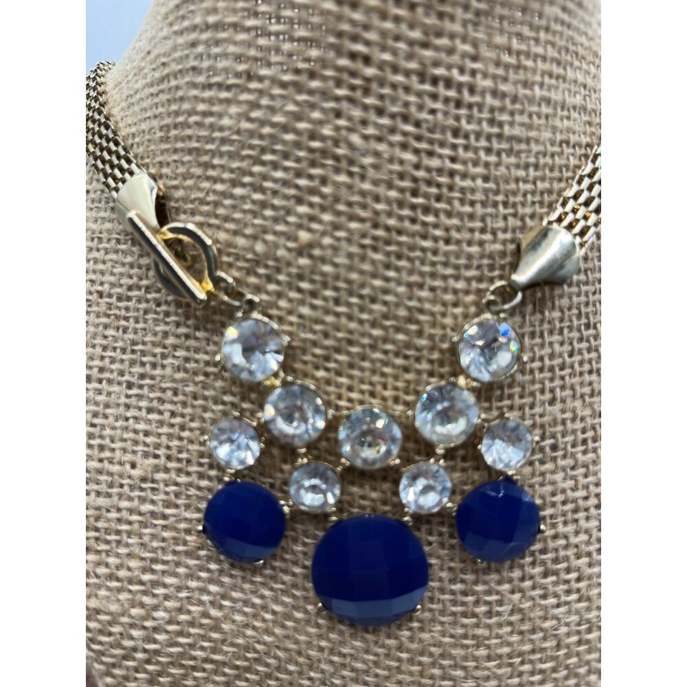 Gold-Tone Chain Statement Necklace With Blue & Clear Crystal Accents 18" L - Picture 2 of 8